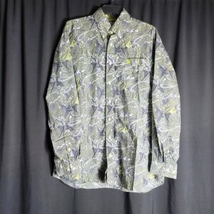 Cinch Mens Paisley Button Down Shirt Grey Lime Green Long Sleeve Western Size M